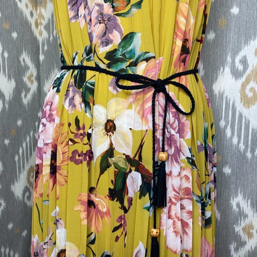 COOLPLES Pleated Yellow Floral Multi Maxi Dress